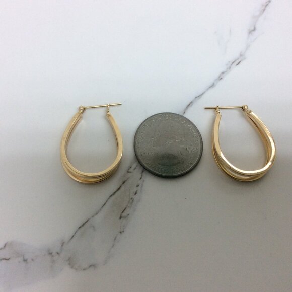14k Yellow Real Gold Oval Double Hoop Hoops Earring  3.50gr - Picture 3 of 7